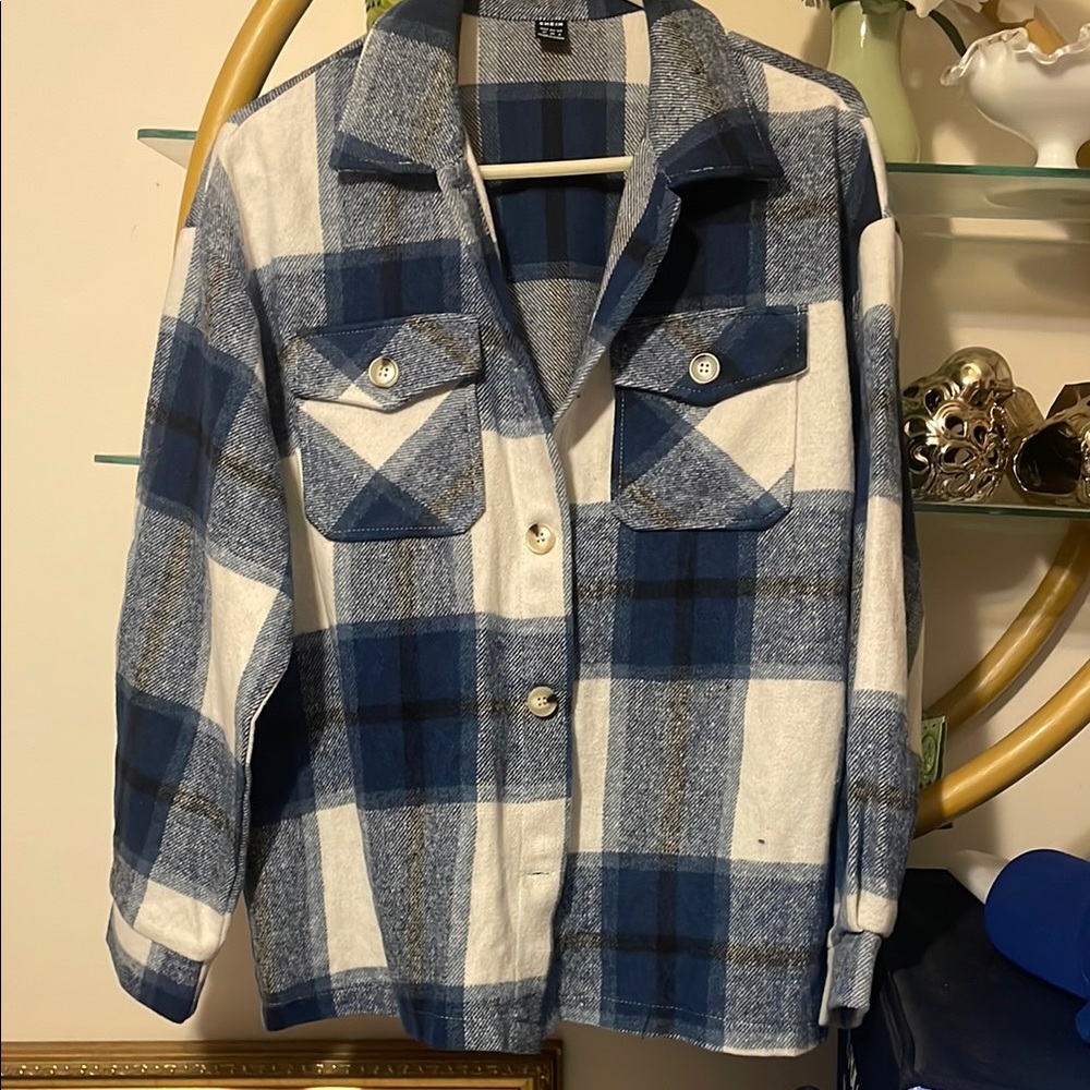 SHEIN women's Plaid Blue and White Women's top (000489)